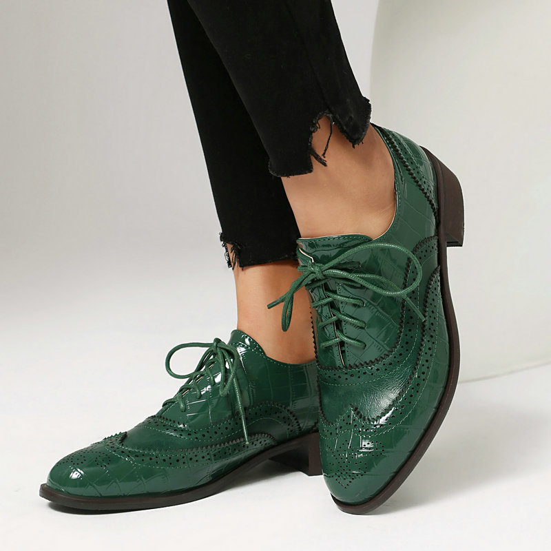 Oxford Brogue Leather - Kadın Taş Baskılı Brogue Oxford Ayakkabı
