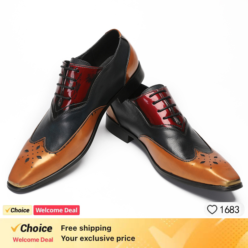 Oxford Brogue Leather - Lüks erkek OXFORD ayakkabı siyah MIX