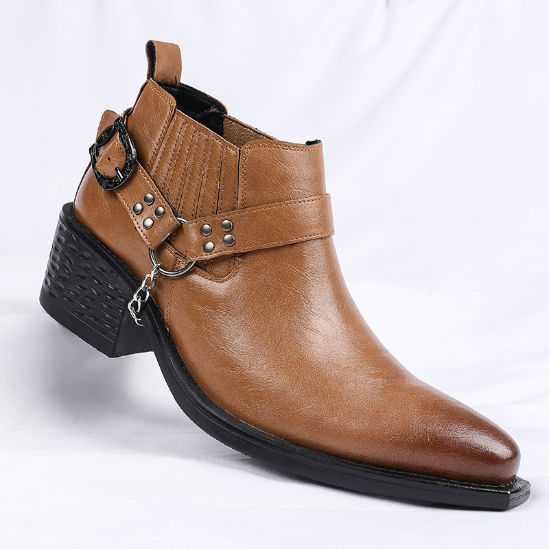 Men Shoes Formal - Yeni Kahverengi/Siyah İnek Derisi Botlar Metal