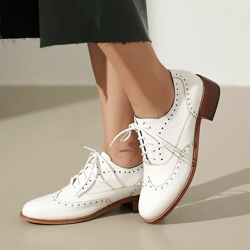 Oxford Brogue Leather - Kadınlar İçin Brogue Oxford Ayakkabılar Bağcıklı