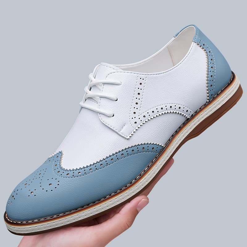 Oxford Brogue Leather - Erkek Beyaz Mavi İki Renkli Brogue