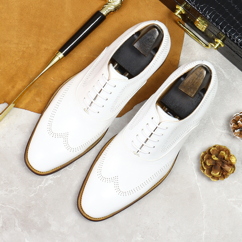 Oxford Brogue Leather - Beyaz özlü aşınmaya dayanıklı hakiki deri
