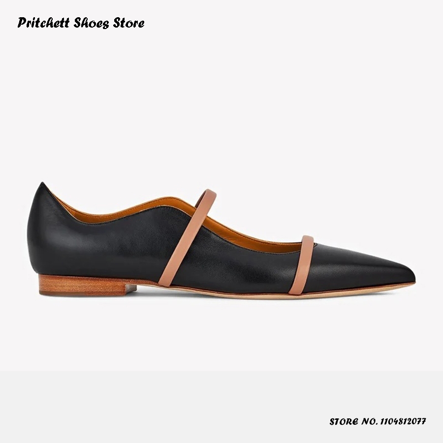 Shoes Heels Men - Kadın Çift Bantlı Deri Bale Babetleri