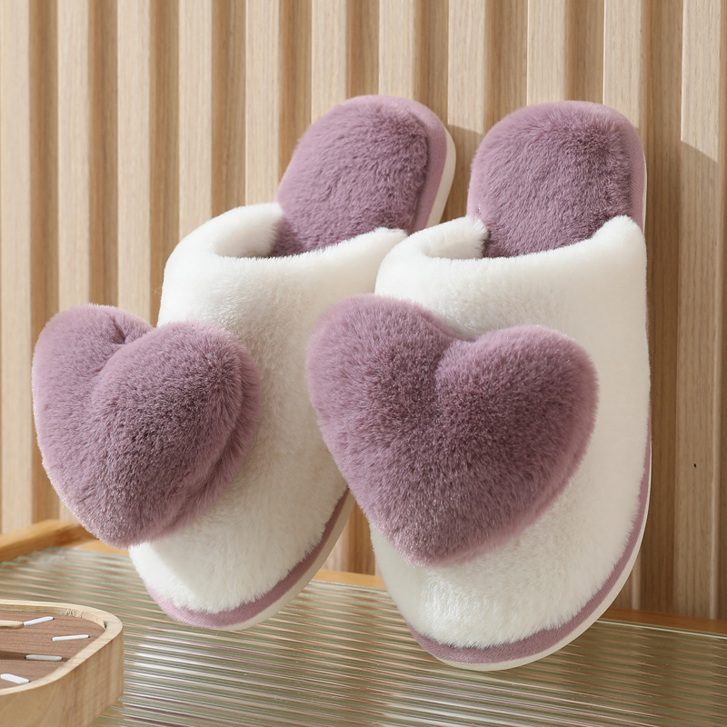 Men Shoes For Winter - Kış sıcak kalp desenli pamuk terlikler