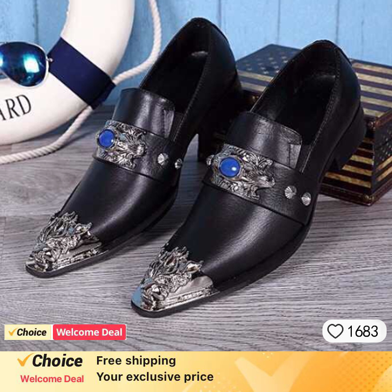 Oxford Brogue Leather - Erkek Ayakkabı İtalyan Tarzı Sivri Metal