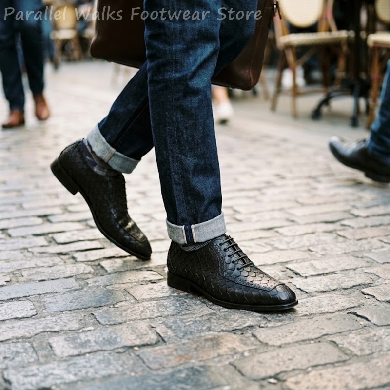 Oxford Brogue Leather - Erkekler İçin Balık Pul Desenli Deri
