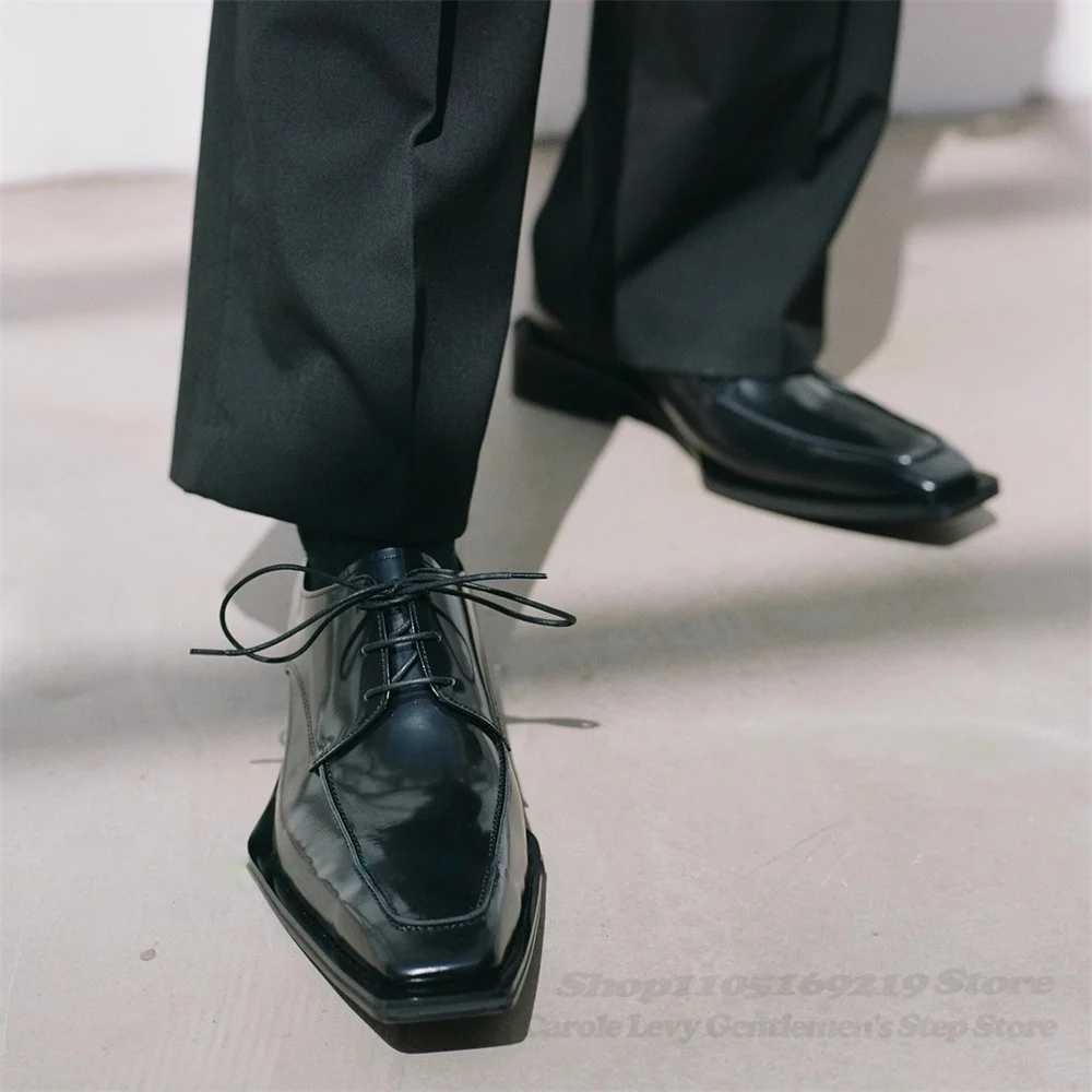 Men Shoes Formal - Siyah Rugan Deri Erkek 4Cm Topuklu